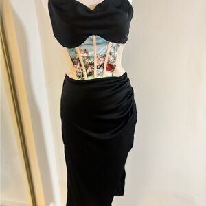 Black Corset Dress with Artistic Print